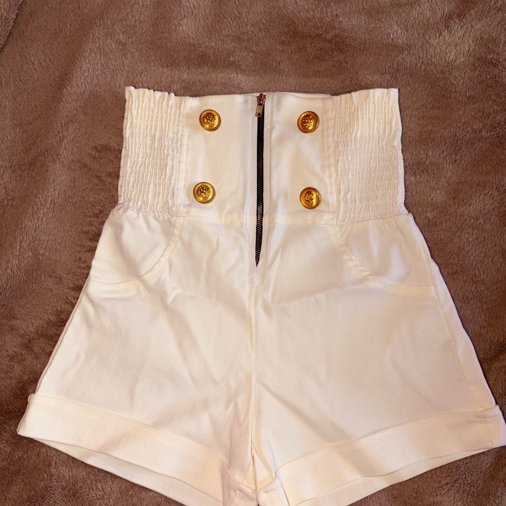 Elegant White/Ivory High-Waisted Women Shorts
